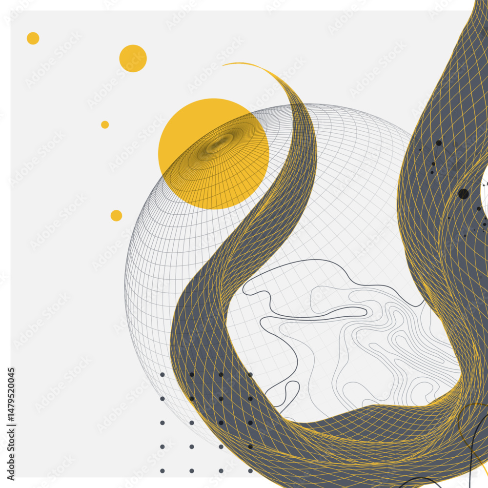 Poster Abstract wireframe wave. Template for science and technology presentation. Vector art.