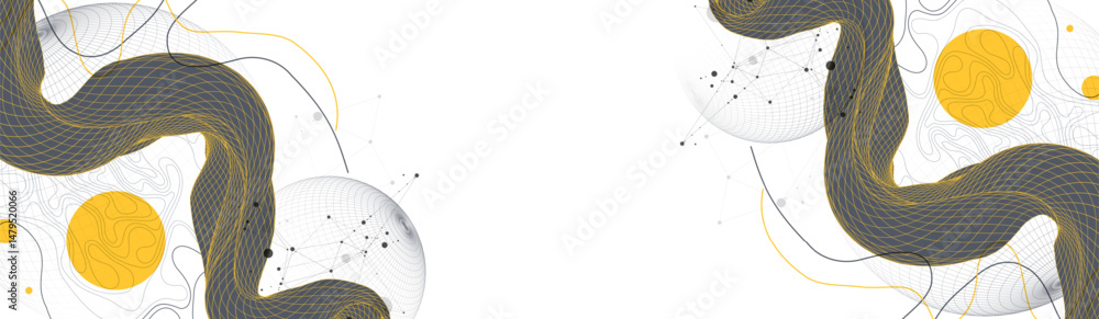 Fototapete Abstract wireframe wave. Template for science and technology presentation. Vector art.