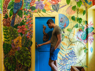 Colourful art hostel in old town with budget-friendly dorms, painted walls, shared kitchen, urban...