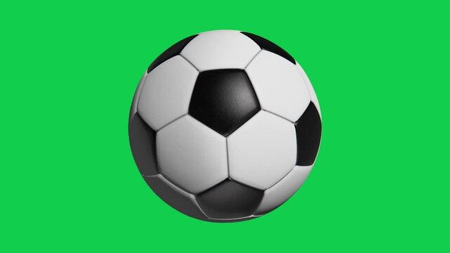 Animated soccer ball spinning on green screen, perfect for sports, childrens, and educational stock video, compositing, and green screen animation projects and templates.