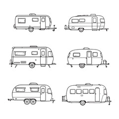 clean and simple campervan line drawing for modern graphics