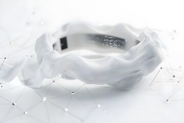 Abstract white wavy ring-like structure and connection lines representing technology and digital concepts