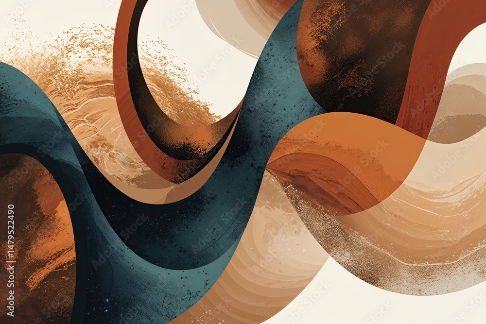 Poster earthy tones abstract vector image with curves and textures