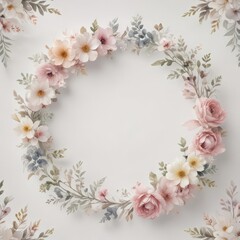 Delicate watercolor floral wreath, petal patterns on white  ,  aquarelle,  vibrant