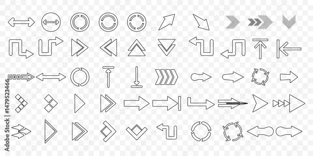 Poster arrow icon set. outline editable stroke arrow icon collection. curved right, forward, reload, send, 