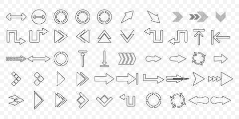 Arrow icon set. Outline editable stroke arrow icon collection. Curved right, forward, reload, send, navigate and more. Editable stroke on Transparent Background. EPS 10.
