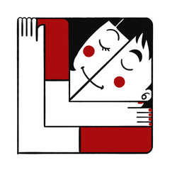 抱き合う笑顔のキャラクター｜安心感と絆を表すミニマルイラスト