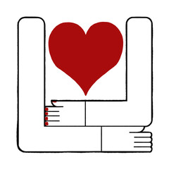 ハートを抱きしめる抽象イラスト｜愛と優しさを表現するミニマルデザイン