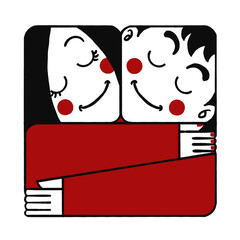 抱き合うカップルのキャラクター｜安心感と絆を表すミニマルイラスト