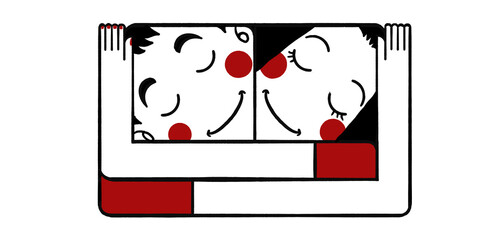 寄り添うカップルのキャラクター｜安心感と絆を表すミニマルイラスト