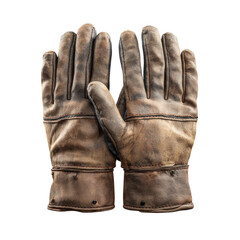 Vintage Leather Work Gloves Isolated on Transparent Background