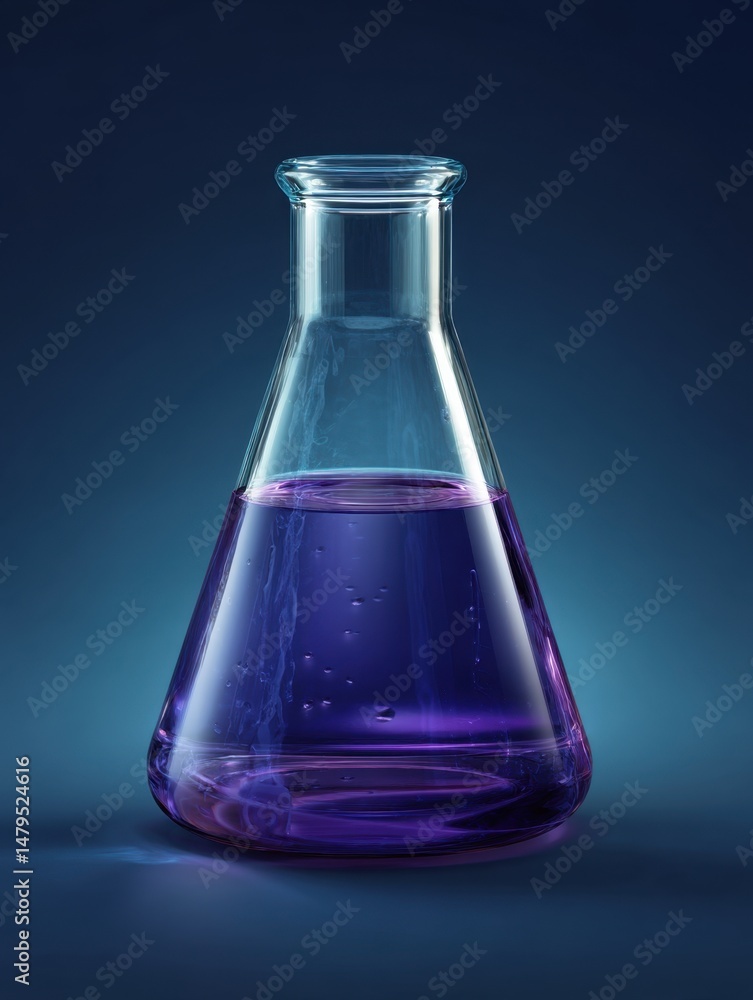 Poster erlenmeyer flask holding purple liquid in laboratory setting studio shot science experiment research