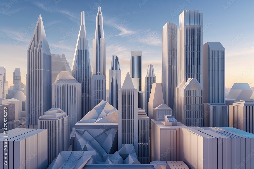 Poster three-dimensional geometric urban backdrop with perspective 3d visualization of structures