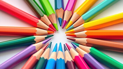 Fototapeta premium multi-colored pencils lying in a circle on a white background
