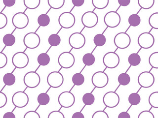 Seamless Purple Circle Pattern with Diagonal Lines on White Background. Minimal Geometric Design for Modern Fabric, or Digital Use. High-Quality Vector with Clean, Repetitive Layout.