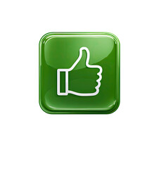 Obraz premium Glossy Green Thumbs Up Button Icon on Transparent Background