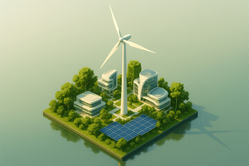 Wind Turbine on Forested Island