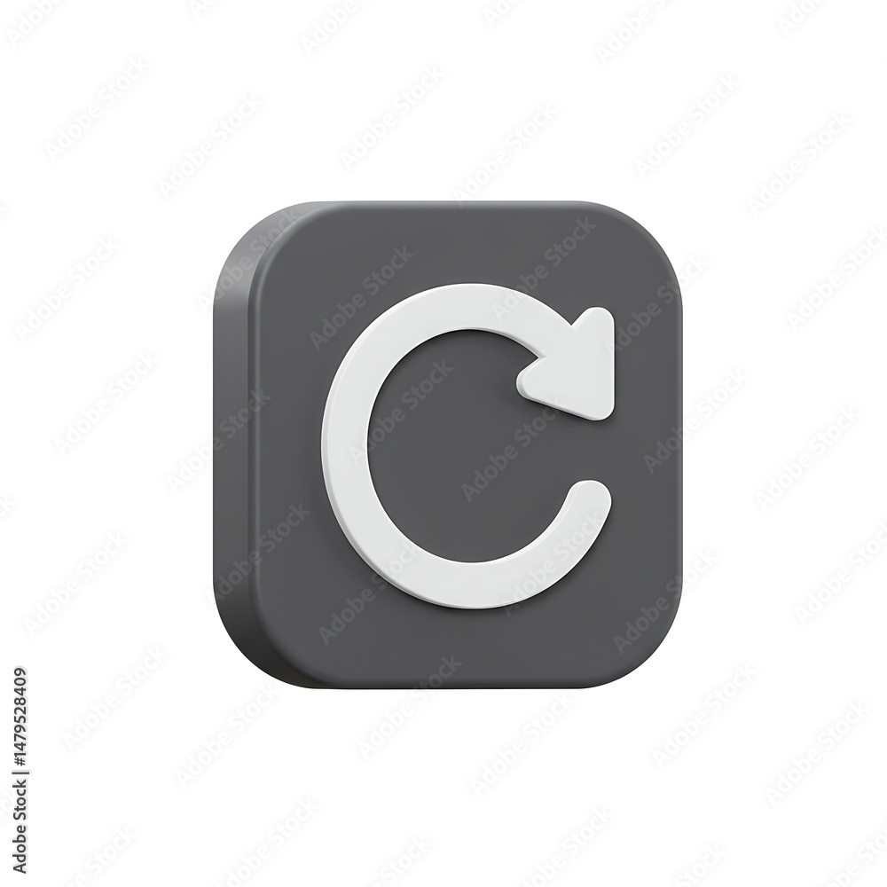 Aufkleber dark gray rounded square button with white circular arrow icon 3d render