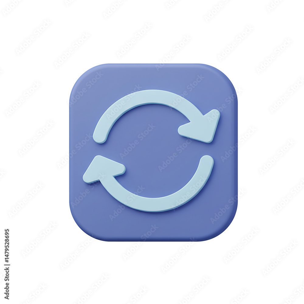 Aufkleber 3d render of a refresh button icon on a purple square app button