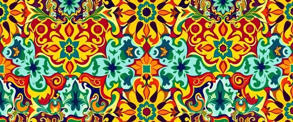 Intricate, colorful geometric tile patterns, seamless and elegant for decorative backgrounds, surface, interior