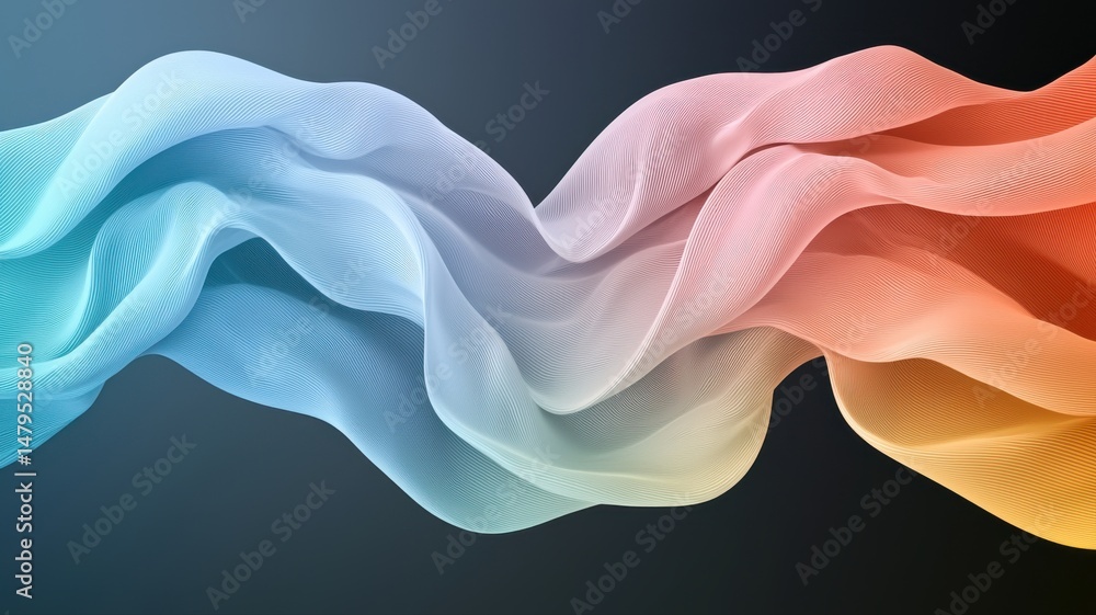 Poster abstract gradient wave on dark background abstract wave gradient background flow fabric cloth silk