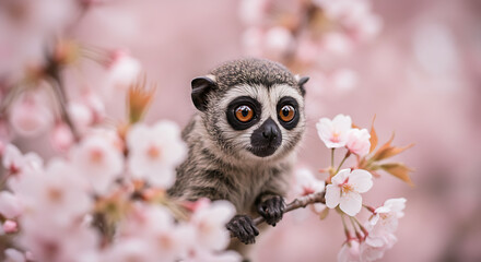 Adorable lemur among delicate cherry blossoms spring beauty in nature's embrace