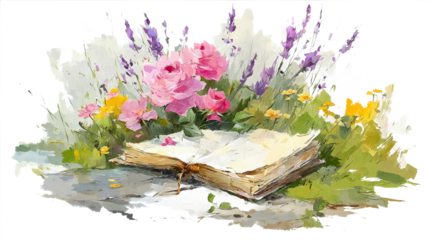 Exploring the Beauty of Nature Through an Open Antique Book Adorned with Delicate Watercolor Flowers and Symbolic Meaning