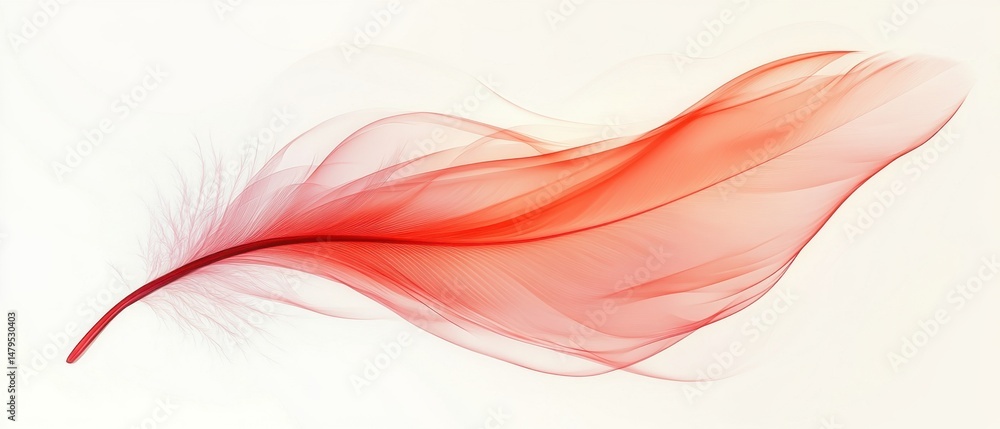 Poster abstract red feather floating gently on white background artistic presentation close up