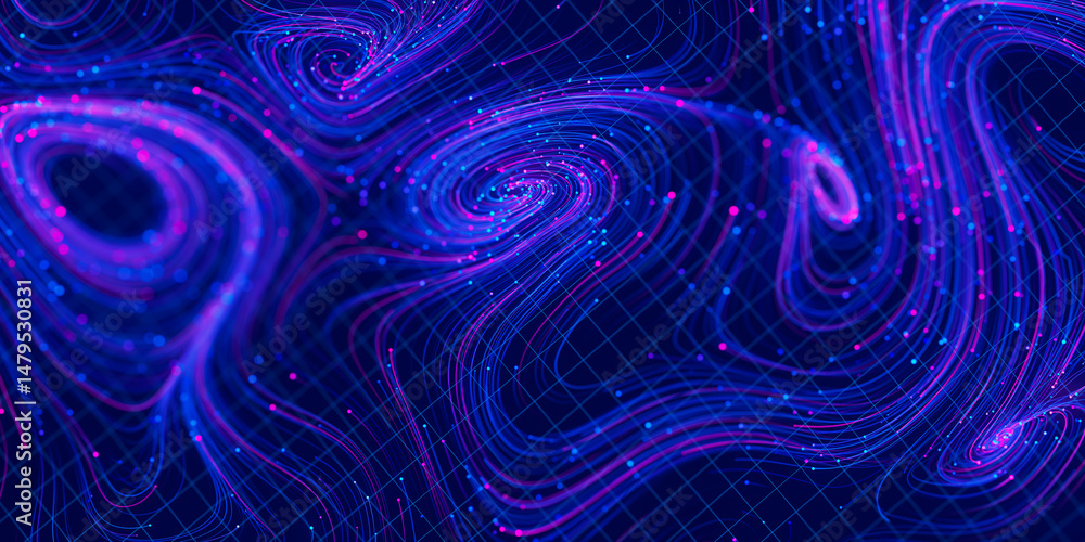 Poster closeup of big data swirl patterns in futuristic cyberspace. whirl flow of data in quantum digital n