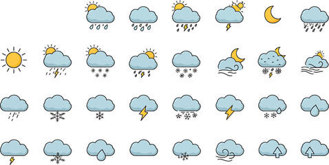 Obraz premium Flat Minimalist Weather Icons for UI