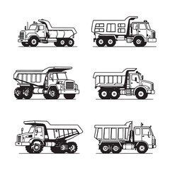 clean line drawing of a dump truck on site
