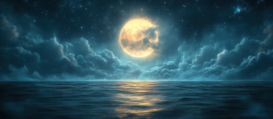 Fototapeta premium Night sea with full moon