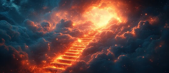 Fototapeta premium Fiery stairway to heaven amidst clouds
