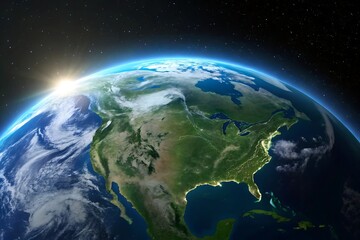 Fototapeta premium North America from Space at Sunrise