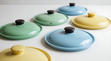 Pot Lid Arrangement Colorful Kitchenware Covers