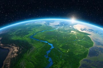 Lush Amazon Rainforest from Space, a Breathtaking View of Earth's Natural Beauty