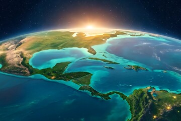 Central America and Caribbean Islands from Space at Sunrise
