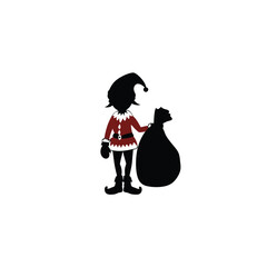 Christmas Elf silhouette on white background