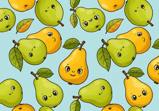 Cute Cartoon Pear Seamless Pattern - Powered by Adobe