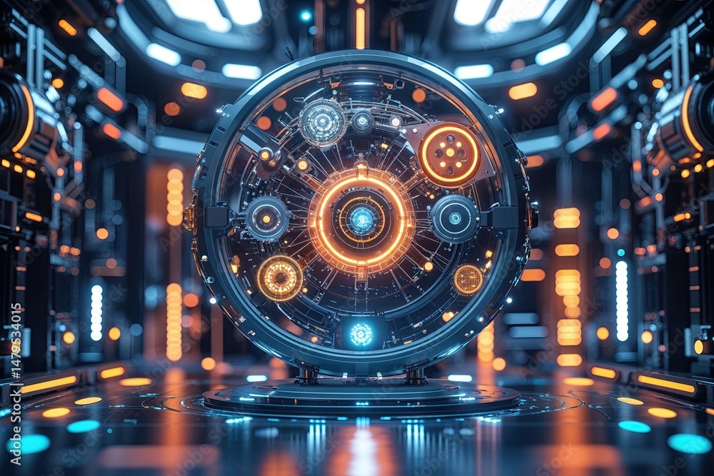 Poster futuristic holistic data machinery framework for the tech sector