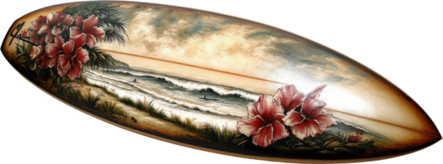 Coastal Surfboard Art with Tropical Flowers