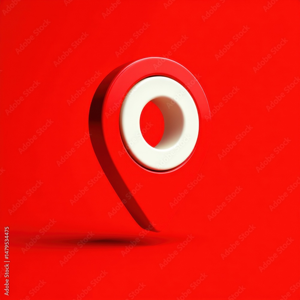Poster red and white location pin floating against a red background studio shot location symbol navigation 