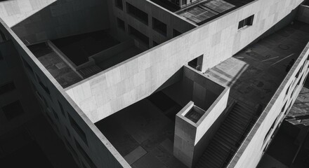 Obraz premium Aerial View of Brutalist Architecture in Black and White