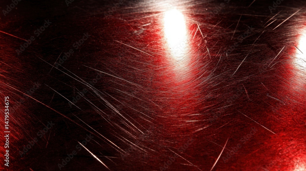 Aufkleber red metallic surface close-up showing scratches and light reflection abstract texture design backgro