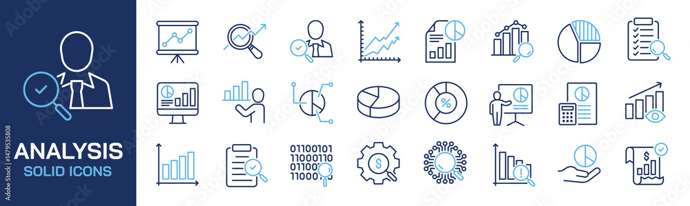 Poster set of collection line icons related analysis, report, analytic. editable stroke. perfect pixel on t