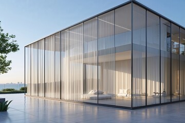Obraz premium Elegant Veiled Translucent Pane Structure in a Bright Modern Vista