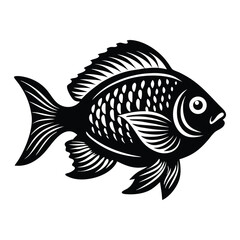 Tropical River Fish Designs in Black and White Coastal Characters Black Vector Fish Icons, Tilapia fish silhouette vector illustration