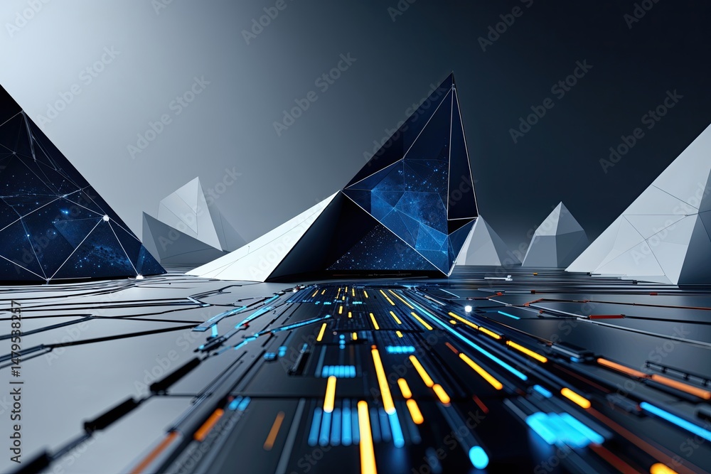 Poster sleek modern tech visualization backdrop with abstract geometric design and rhythmic connectivity