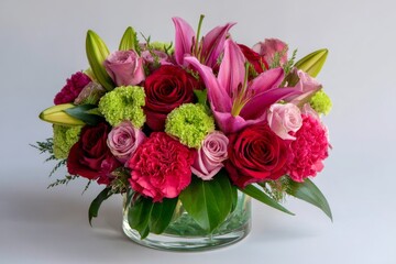 Vibrant floral arrangement in a glass vase.