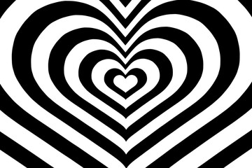 Optical art black and white heart texture background. Optical illusion. Abstract heart background. Design for wallpaper, print, social media posts, background, banner, card, etc. Monochrome style 